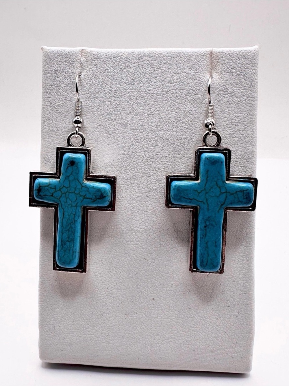Cross Drop Earrings - Blue Cross Dangle Earrings